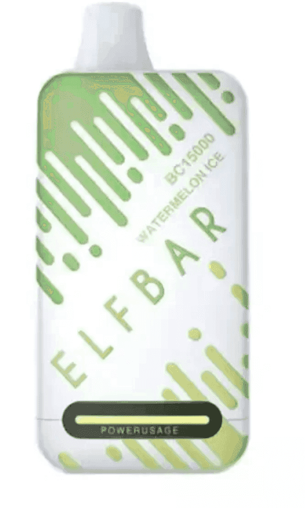 Elfbar BC 15000 Puffs Watermelon Ice vape offering 23ml capacity, 5% nicotine strength, and fast Type-C charging for long-lasting use.
