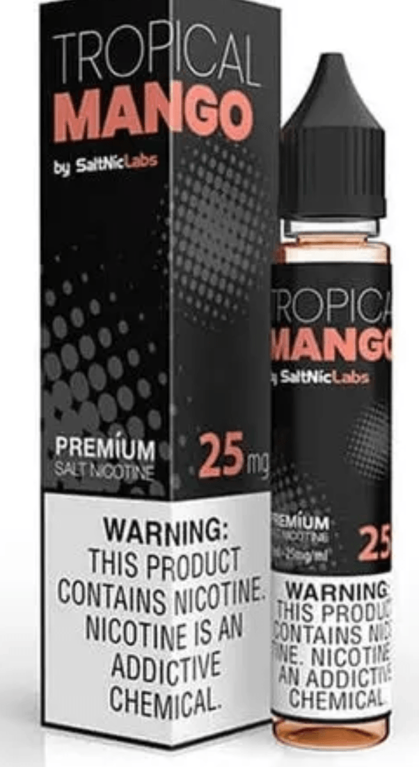 Tropical Mango Nic Salt e-liquid bottle with packaging