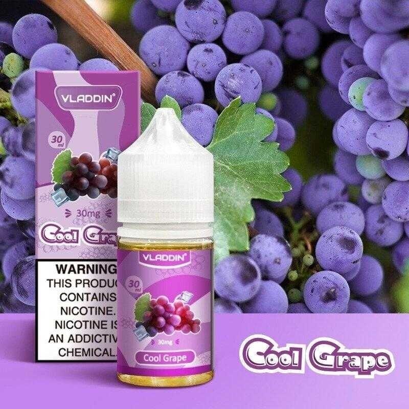 Vladdin Salt E-Juice 30ml - Nicotine Boost in Cool Grape flavor, offering a chilled grape vape for a refreshing sensation.