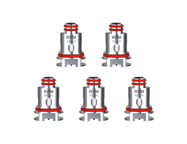 Five SMOK RPM Mesh Coils 0.4ohm for RPM40, offering enhanced vapor and flavor. Compatible with SMOK Nord series and rebuildable.