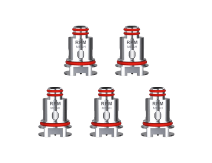 Five SMOK RPM Mesh Coils 0.4ohm for RPM40, offering enhanced vapor and flavor. Compatible with SMOK Nord series and rebuildable.