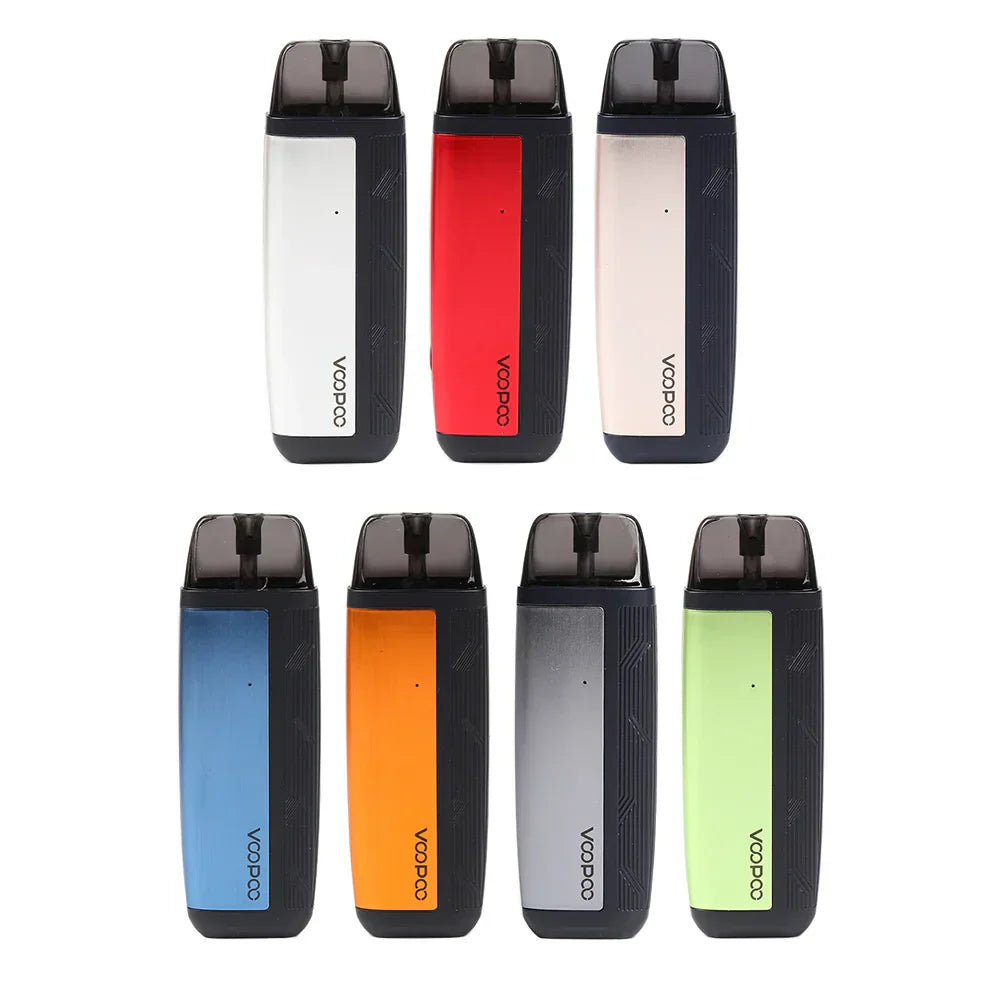 Seven VOOPOO FIND S 12W Pod Systems in assorted colors, emphasizing variety and stylish options for eJuice users.