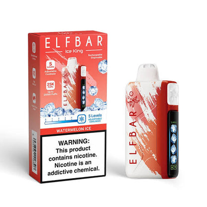 Elf Bar Ice King Vape 30000 Puffs disposable with watermelon flavor and red packaging