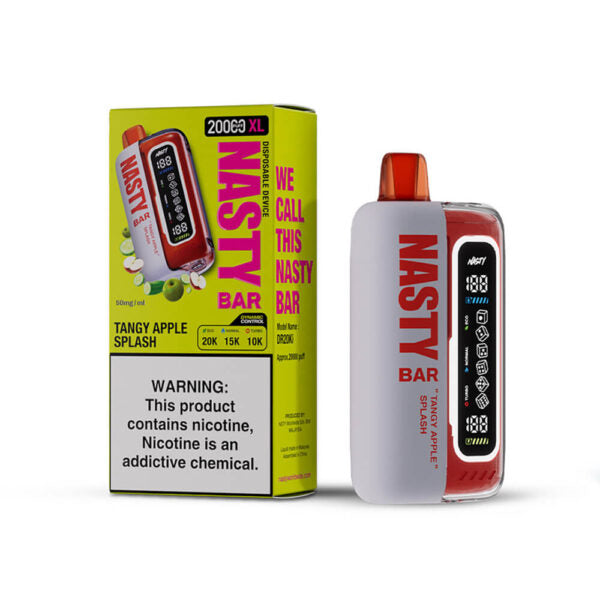 Nasty Bar 20000 Puff Vape XL with tangy apple splash flavor and fruit-themed packaging