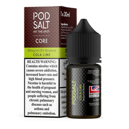 Pod Salt Core Cola Lime Nic Salt e-liquid bottle with packaging