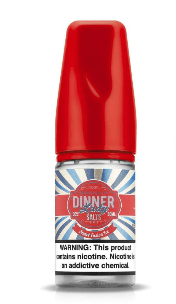 Dinner Lady Salts 50 MG Fruit Splash Ice nic salt e-liquid with red cap, premium UK-made vape juice for a smooth and icy vaping experience.