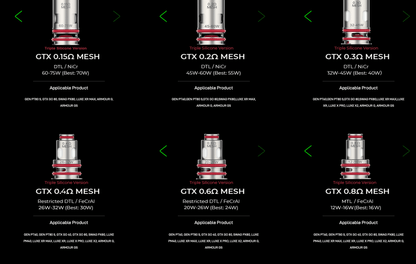 Vaporesso PLATFORM GTX COILS India Pune Karnataka Maharashtra, compatible mesh coils for MTL and DTL vaping, original replacement coils.