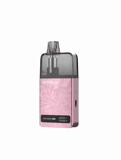 Vaporesso Eco Nano Plus device in pink, showcasing a stylish and compact design for convenient and efficient vaping.