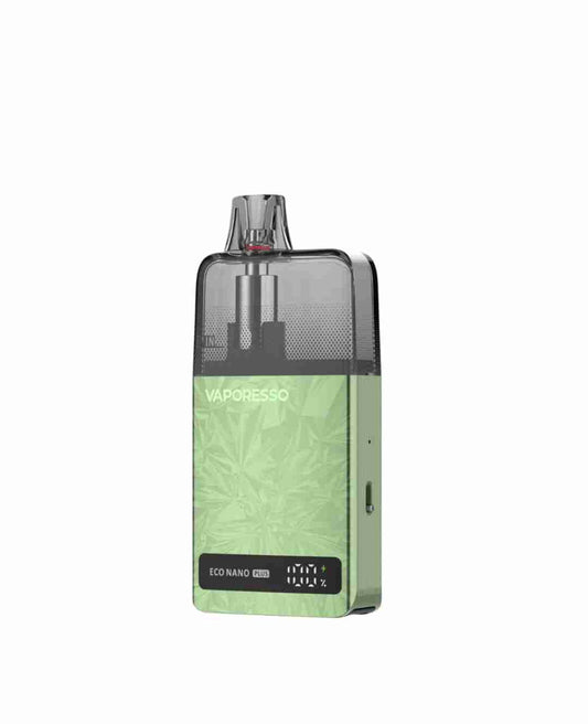 Vaporesso Eco Nano Plus device in green with compact design and sleek finish, ideal for a portable vaping experience.