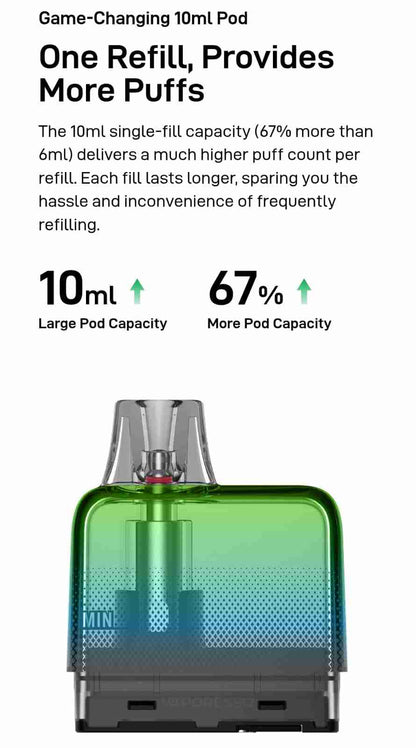 Vaporesso Eco Nano Plus 10ml pod with 67% more capacity, offering extended vaping sessions with fewer refills.