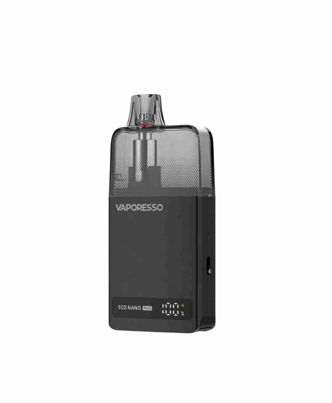 Vaporesso Eco Nano Plus device in black, featuring a minimalist compact design for discreet and powerful vaping.