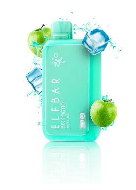 ELFBAR BC 10000 Vape in green with green apple and ice visuals, delivering 10000 puffs and crisp apple flavor with cooling sensation.
