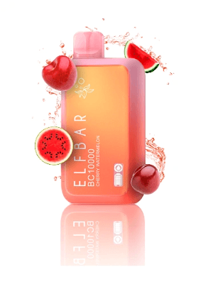 ELFBAR BC 10000 Cherry Watermelon Vape in red-orange with cherry and watermelon visuals, offering 10000 puffs and juicy flavor.