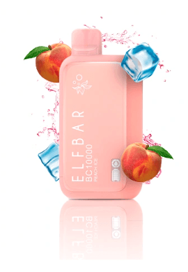 ELFBAR BC 10000 Fresh Ice Vape in pink with peach and ice visuals, offering 10000 puffs and 18ml e-liquid for fruity, icy flavor.
