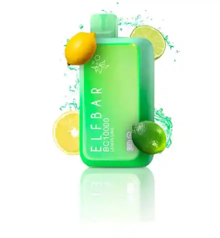 ELFBAR BC 10000 Lemon Lime Vape in green with lemon and lime visuals, offering 10000 puffs and zesty citrus flavor experience.