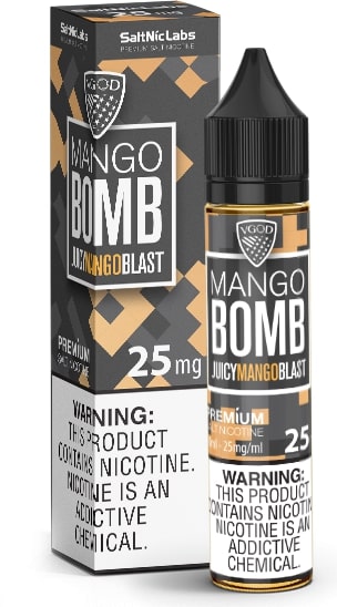 Mango Bomb Nic Salt e-liquid bottle with packaging