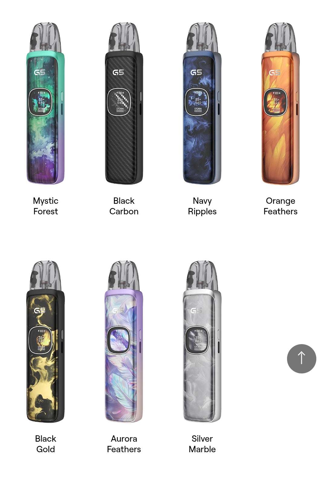 Colorful Caliburn G5 vaporizer models in various colors