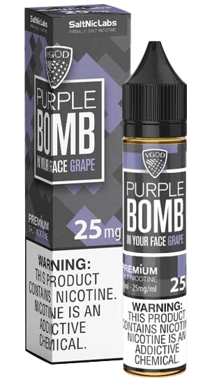 Purple Bomb Nic Salt e-liquid bottle with packaging