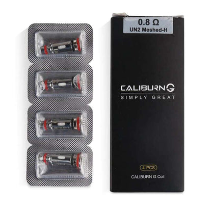 Uwell Caliburn G 0.8ohm mesh coils in blister pack, 4 pieces per box. Designed for enhanced flavor in Caliburn G vape devices.