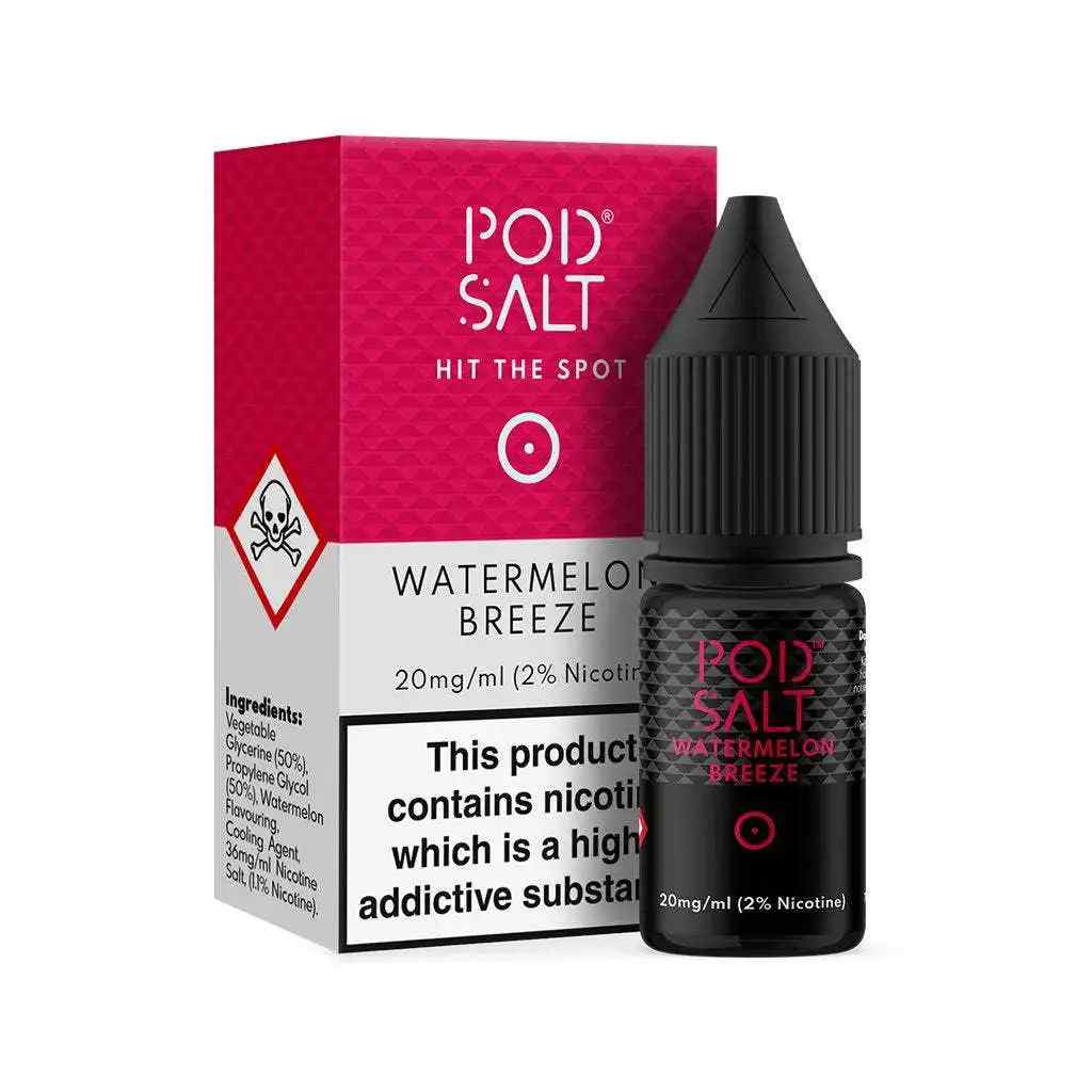 Pod Salt Watermelon Breeze vape liquid with pink packaging